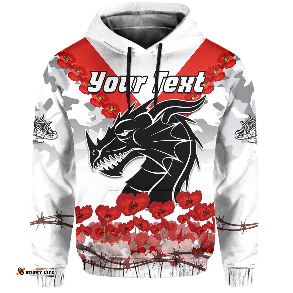 custom personalised dragons anzac hoodie we will remember them