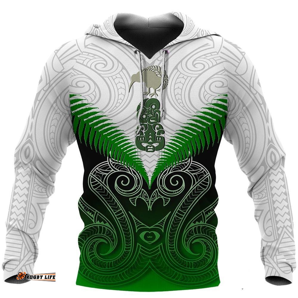 New Zealand Green Rugby Hoodie, Maori Manaia Pullover Hoodie