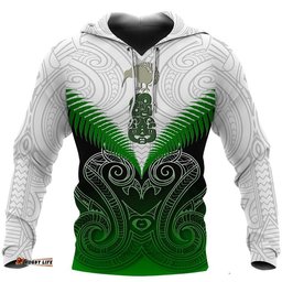 New Zealand Green Rugby Hoodie, Maori Manaia Pullover Hoodie