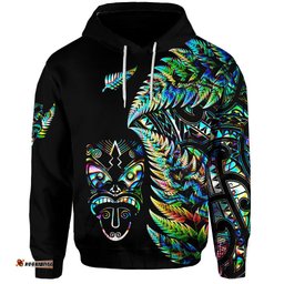 custom personalised new zealand haka rugby maori hoodie silver fern vibes paua shell