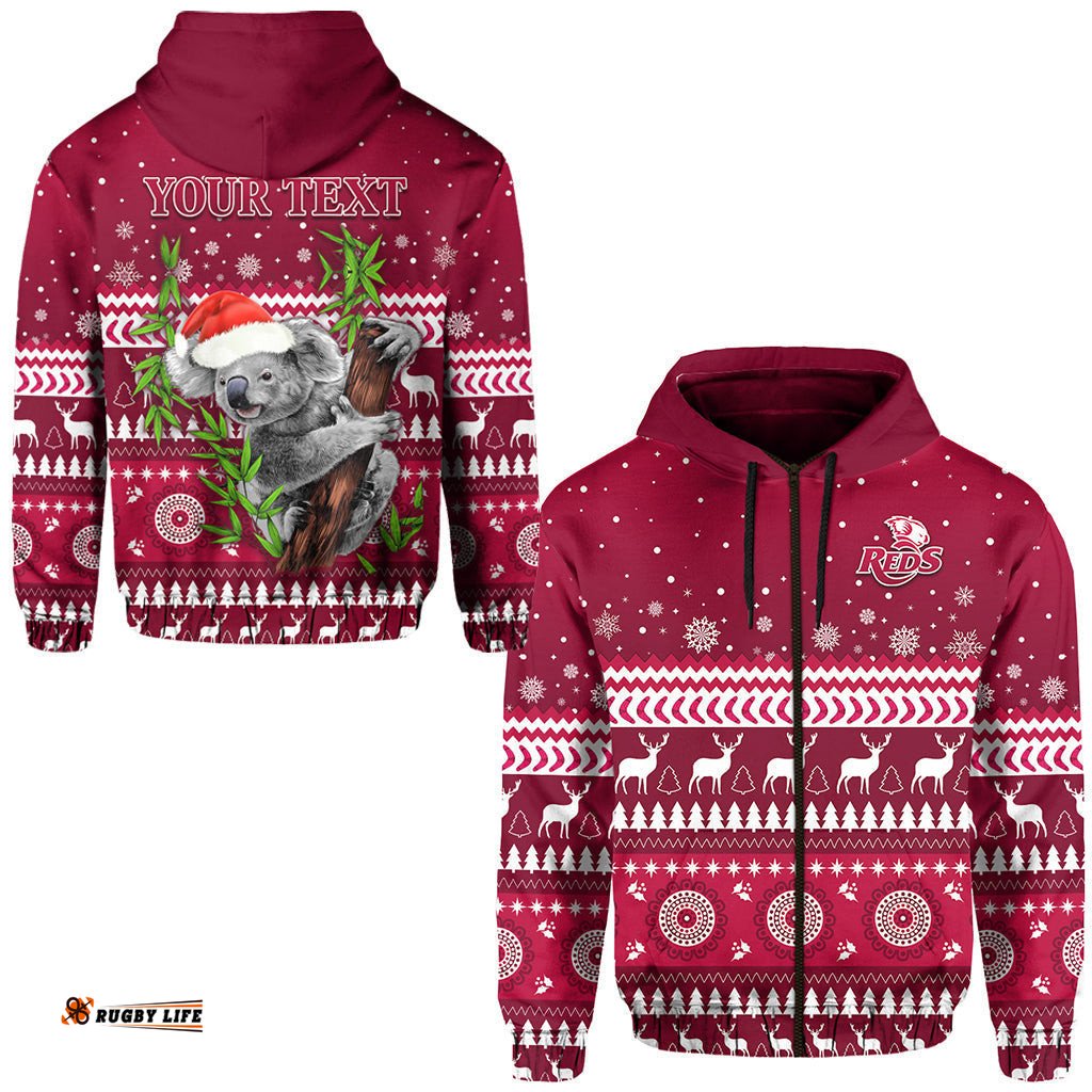 custom personalised reds christmas zip hoodie queensland rugby indigenous