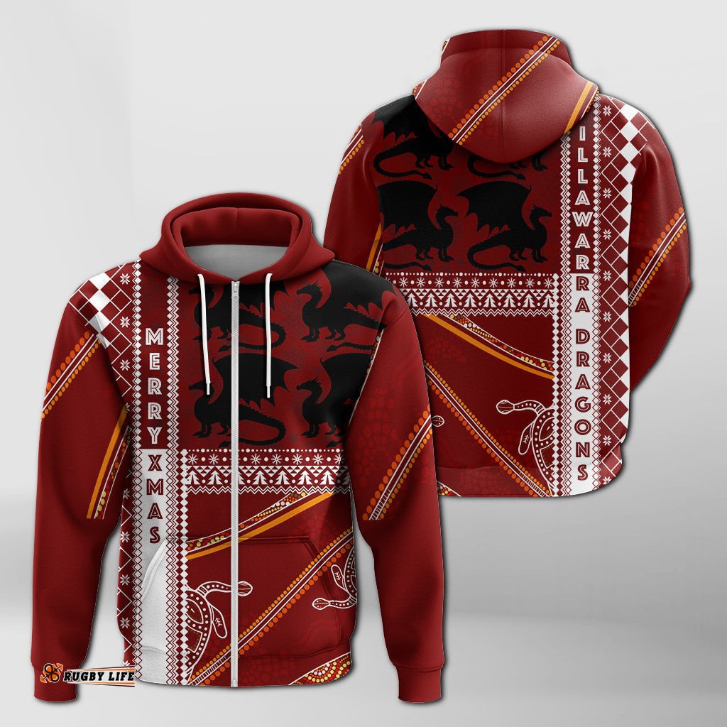 illawarra dragons aboriginal christmas with geometrical pattern zip hoodie