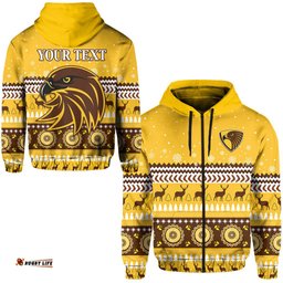 custom personalised hawks christmas zip hoodie indigenous hawthorn football