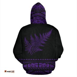 Maori Aotearoa Silver Fern Hoodie Violet Medal Version