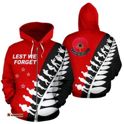 Lest We Forget Zipper Hoodie, Maori ANZAC Fern Zip Up Hoodie Red