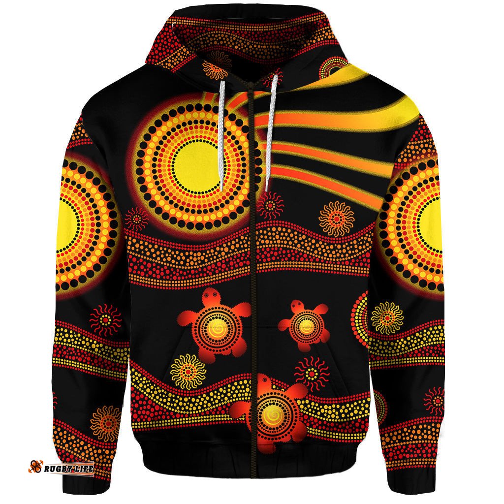 custom personalised aboriginal indigenous flag vibes zip hoodie turtle