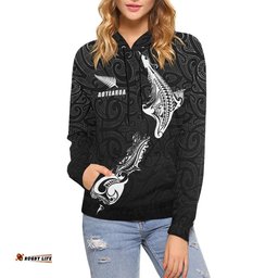Aotearoa Silver Fern Map New Zealand Hoodie White