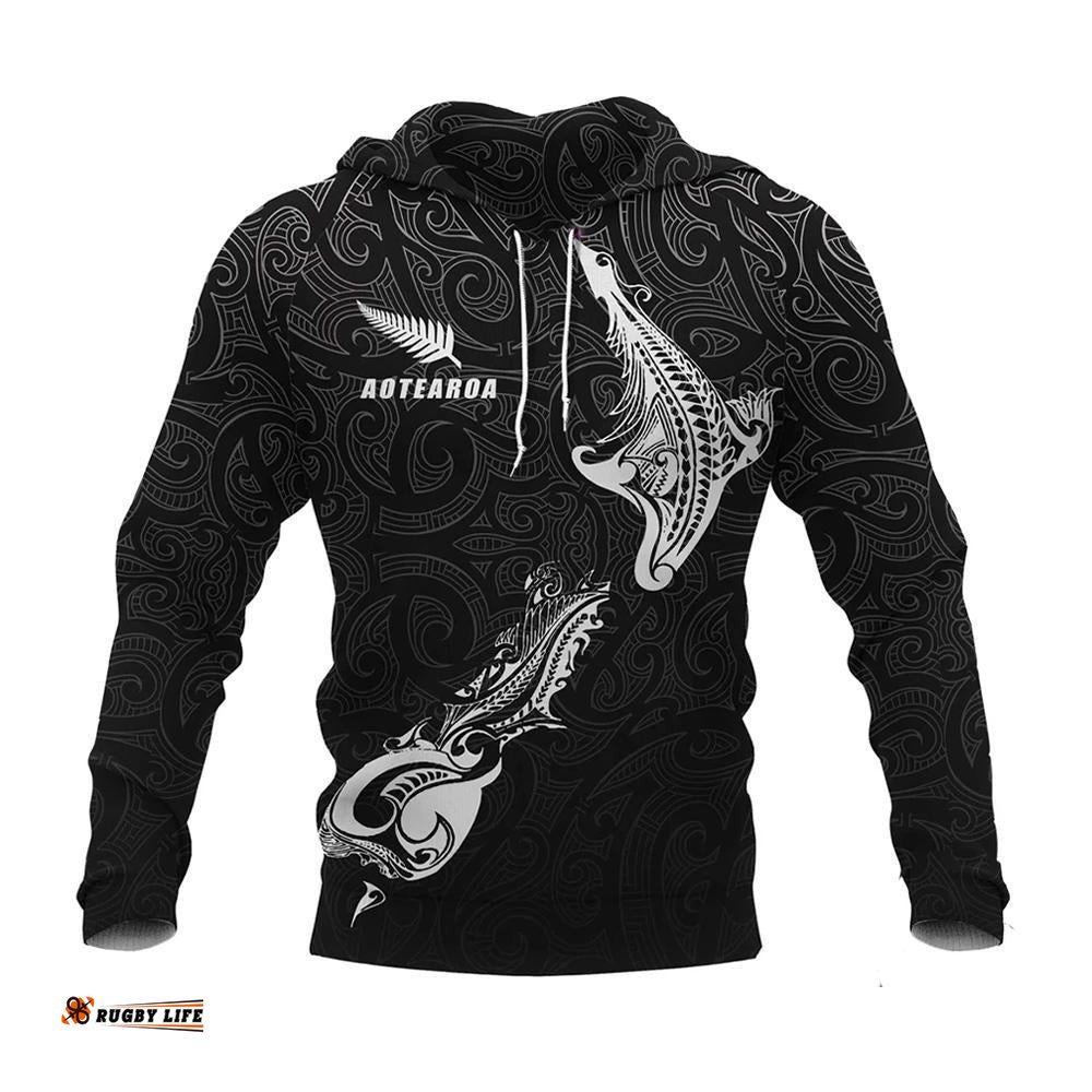 Aotearoa Silver Fern Map New Zealand Hoodie White
