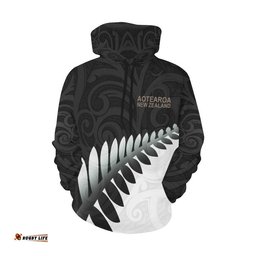 Aotearoa Hoodie Silver Fern Maori Pattern