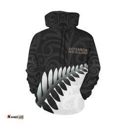Aotearoa Hoodie Silver Fern Maori Pattern