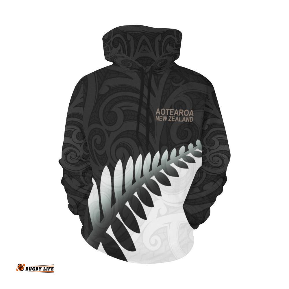 Aotearoa Hoodie Silver Fern Maori Pattern