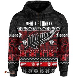 new zealand silver fern christmas zip hoodie maori meri kirihimete