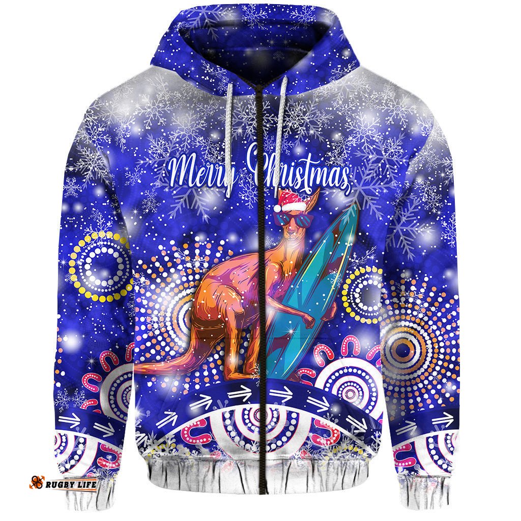 australian kangaroo christmas zip hoodie original style blue