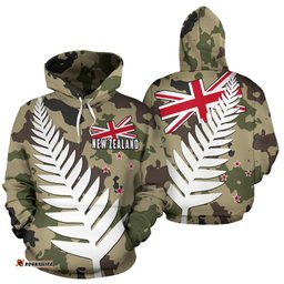 New Zealand Hoodie Silver Fern Army Style