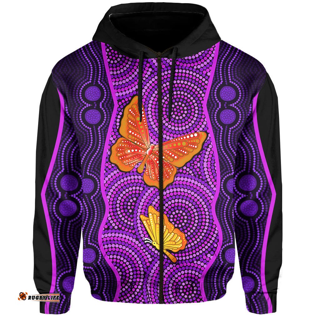 aboriginal dot zip hoodie butterfly natural beauty