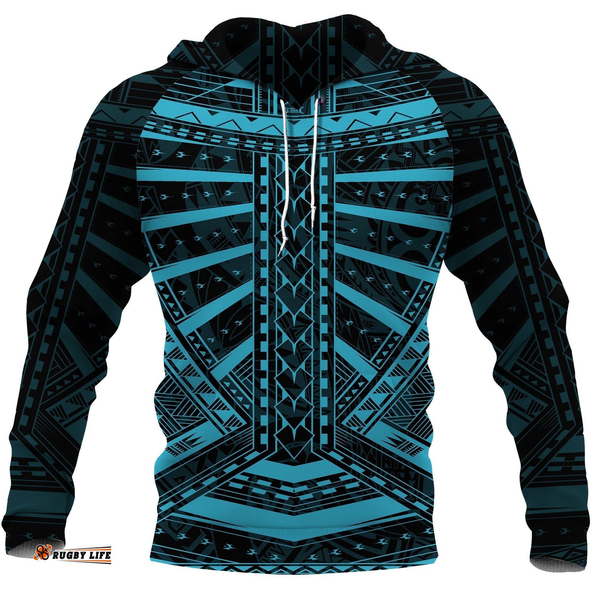 Polynesian Tattoo All Over Hoodie Blue 05