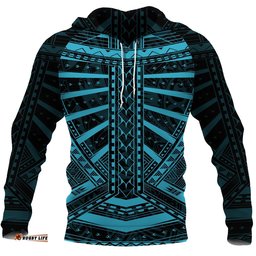 Polynesian Tattoo All Over Hoodie Blue 05