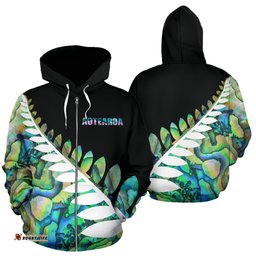 Paua Shell Silver Fern Zip Up Hoodie