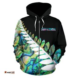 Paua Shell Silver Fern Zip Up Hoodie