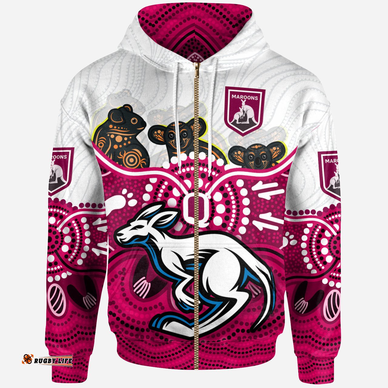 maroons rugby aboriginal custom hoodie the cane toads with indigenous koala