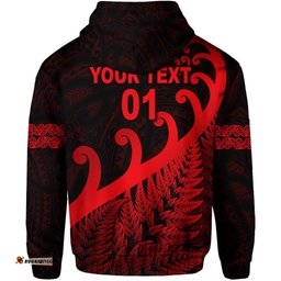 custom personalised new zealand rugby maori hoodie silver fern koru vibes red