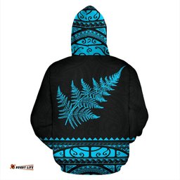 Maori Aotearoa Silver Fern Zip Up Hoodie Blue Medal Version