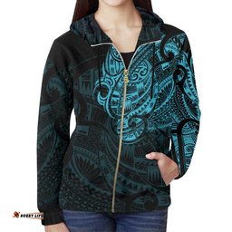 Maori Tattoo Style All Over Zip Hoodie Blue Version