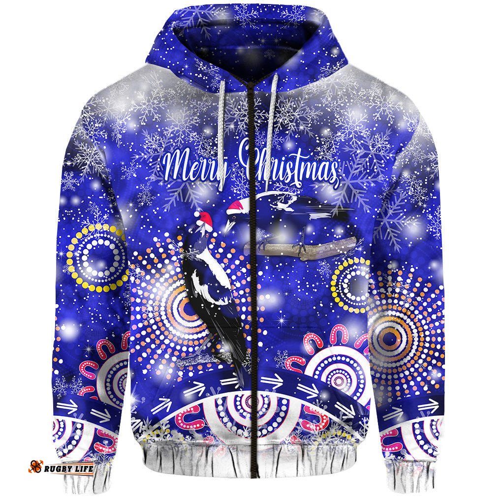 custom personalised australian magpies christmas zip hoodie original style blue