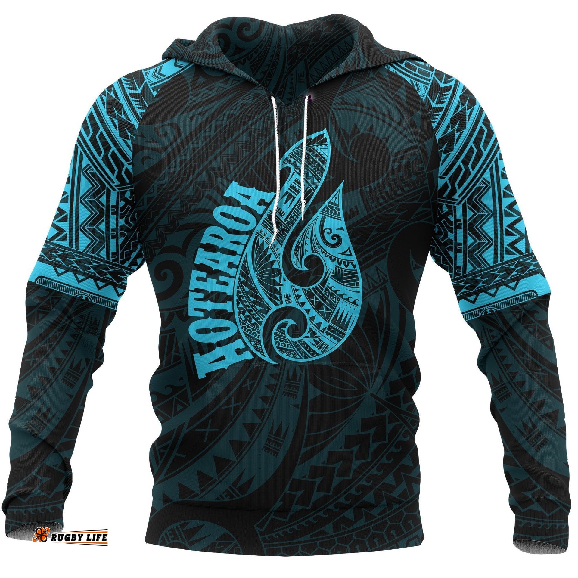 Hei Matau Maori Tattoo All Over Hoodie Blue