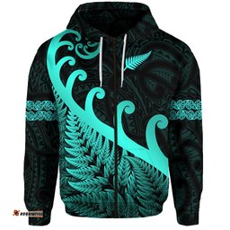 new zealand rugby maori zip hoodie silver fern koru vibes turquoise