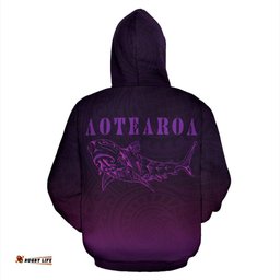 Maori Shark Aotearoa Zip Hoodie Purple