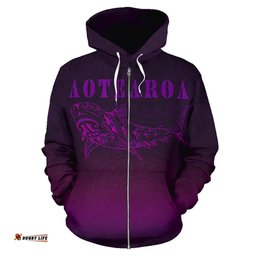 Maori Shark Aotearoa Zip Hoodie Purple