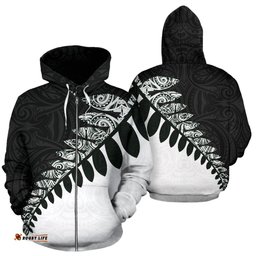 New Zealand Zip Up Hoodie, Maori Silver Fern Zipper Hoodie