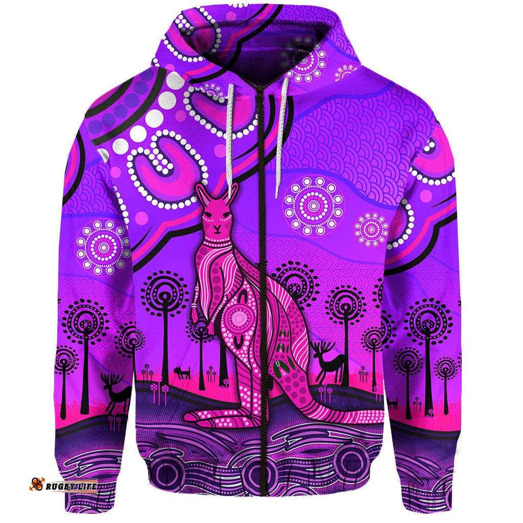 aboriginal art kangaroo zip hoodie indigenous unique vibes purple