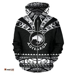 New Zealand Maori Zip Up Hoodie, Aotearoa Silver Fern Zipper Hoodie
