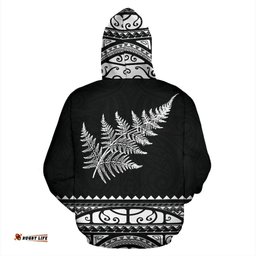 New Zealand Maori Zip Up Hoodie, Aotearoa Silver Fern Zipper Hoodie