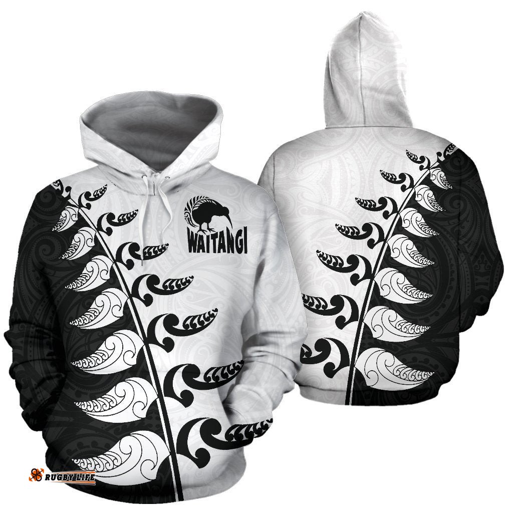 New Zealand Waitangi Day Hoodie, Maori Silver Fern Pullover Hoodie, Black Style