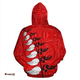 New Zealand Waitangi Day Hoodie, Maori Silver Fern Zip Up Hoodie, Red Style