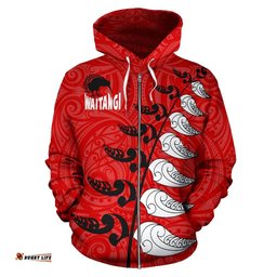 New Zealand Waitangi Day Hoodie, Maori Silver Fern Zip Up Hoodie, Red Style