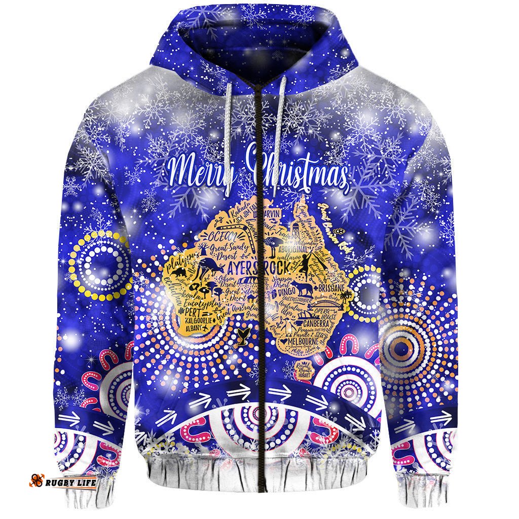 australia map christmas zip hoodie original style blue