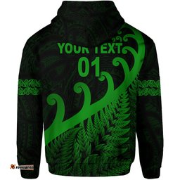 custom personalised new zealand rugby maori zip hoodie silver fern koru vibes green