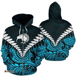 Kiwi Silver Fern Classic Zip Up Hoodie Blue
