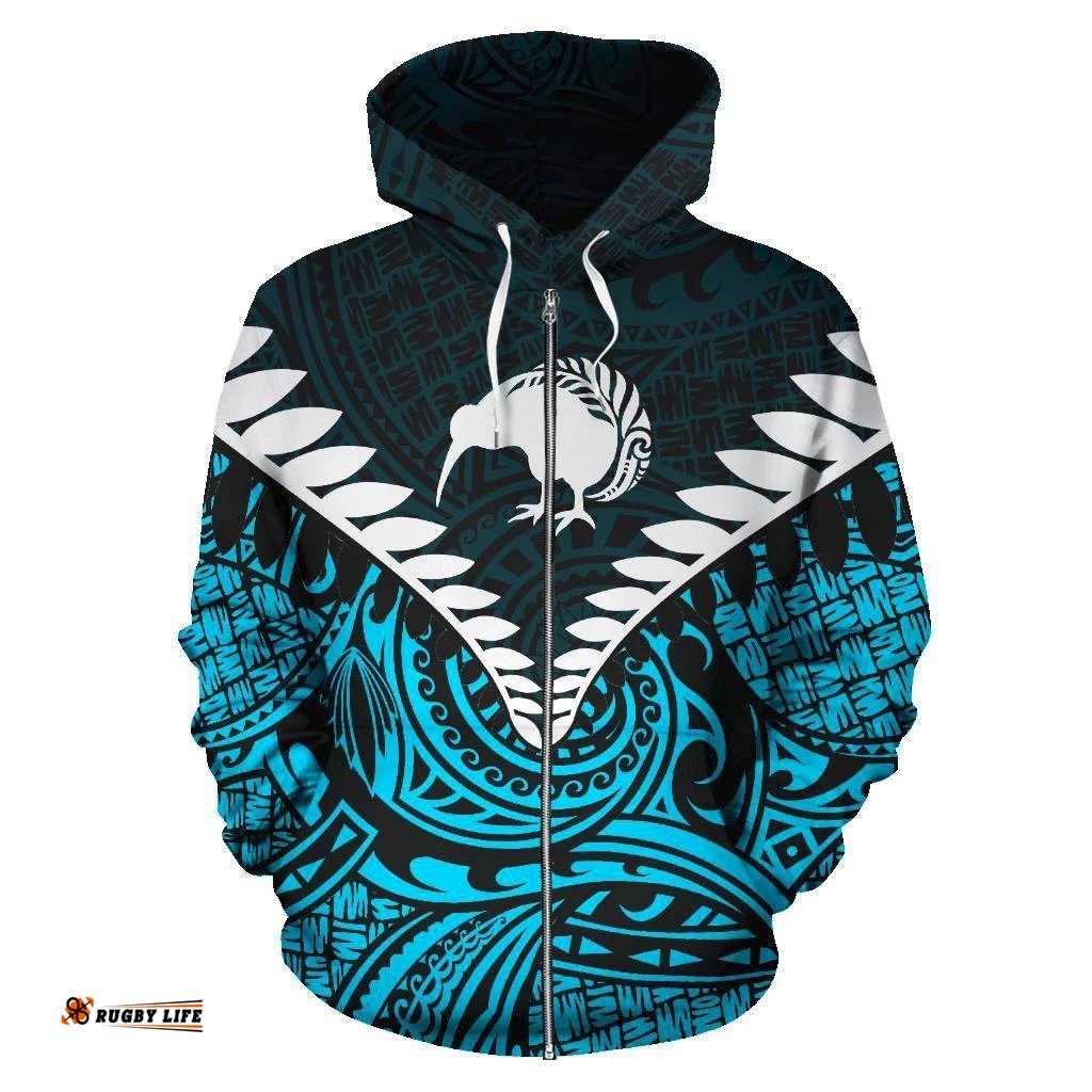 Kiwi Silver Fern Classic Zip Up Hoodie Blue