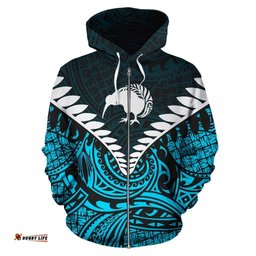 Kiwi Silver Fern Classic Zip Up Hoodie Blue
