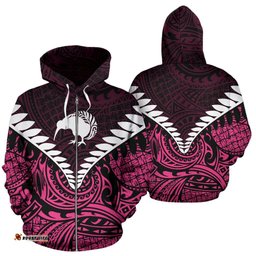 Kiwi Silver Fern Classic Zip Up Hoodie Pink
