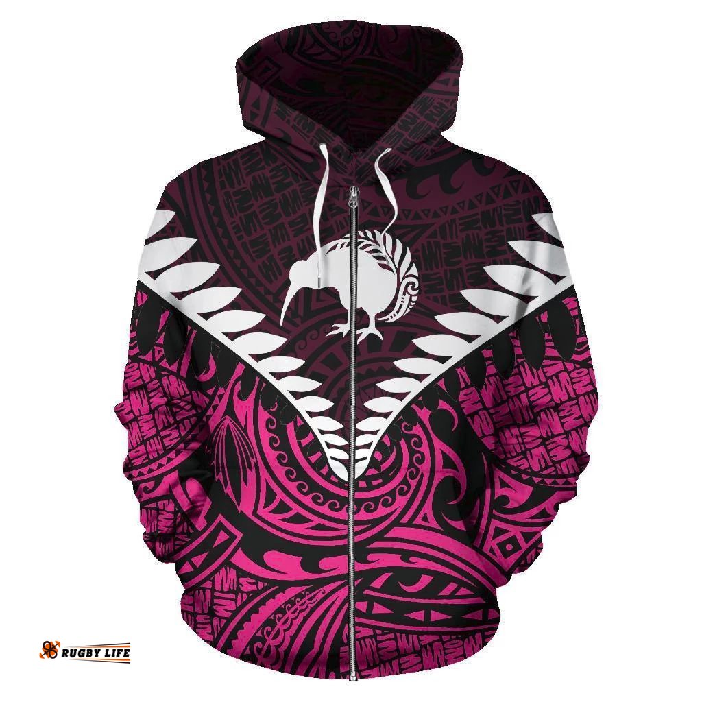 Kiwi Silver Fern Classic Zip Up Hoodie Pink