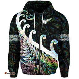 new zealand rugby maori zip hoodie silver fern koru vibes paua shell