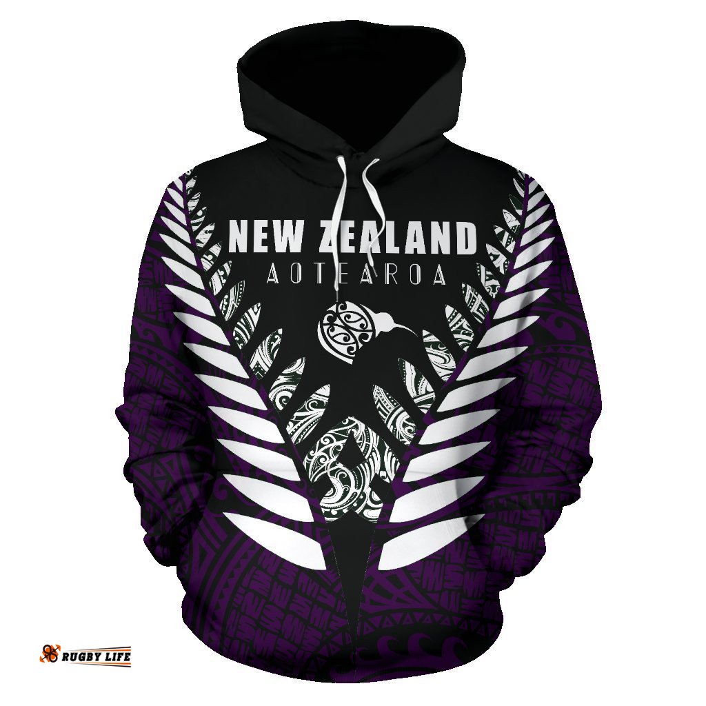 New Zealand Aotearoa Silver Fern Hoodie Purple Vline Version