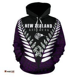 New Zealand Aotearoa Silver Fern Hoodie Purple Vline Version