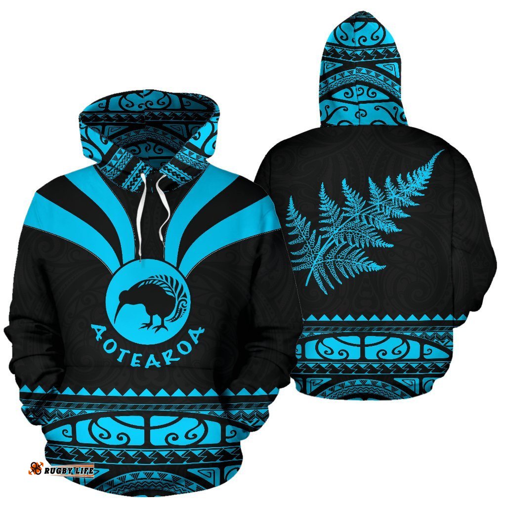 New Zealand Aotearoa Hoodie, Maori Silver Fern Zip Up Medal Version Hoodie 08